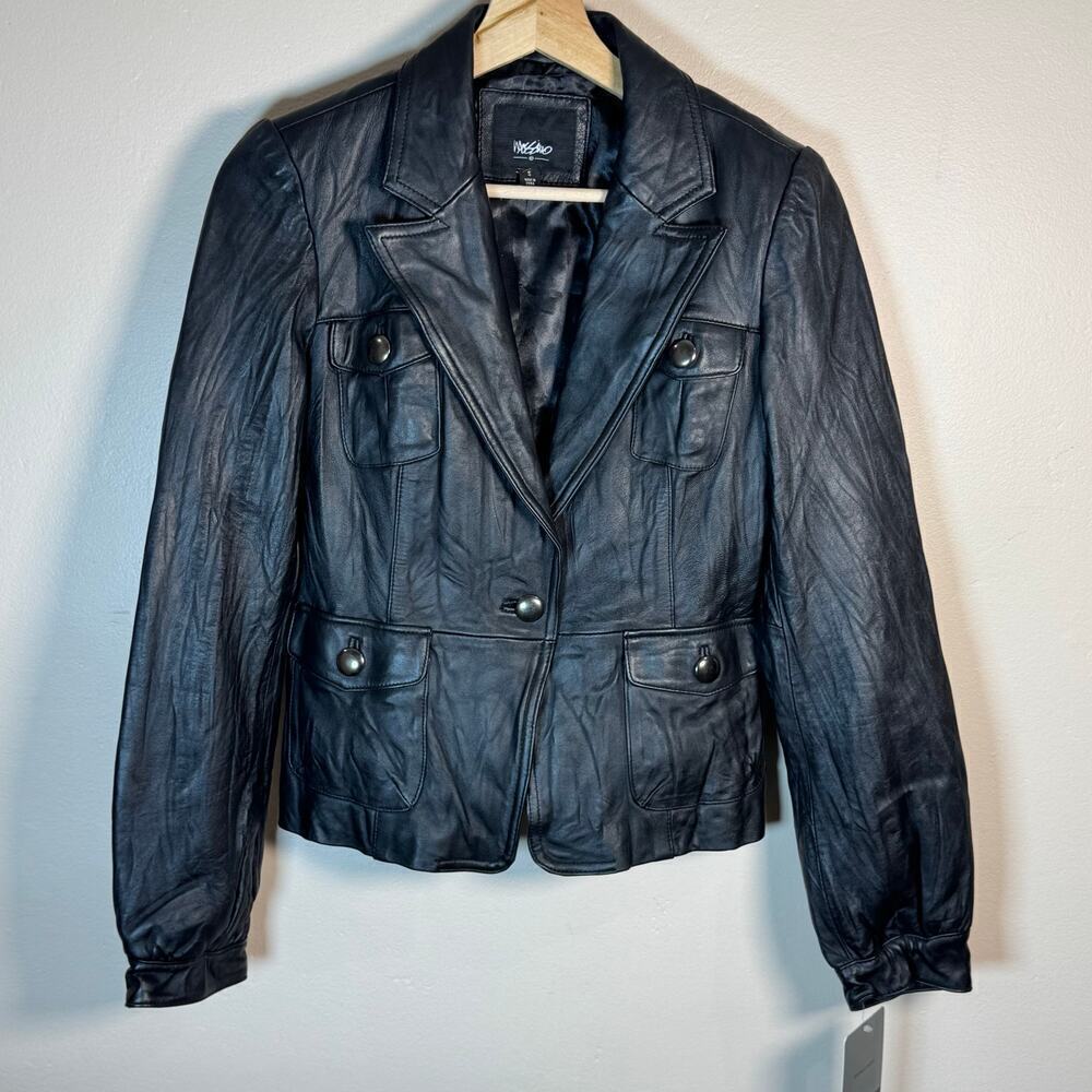 NWT Mossimo Genuine Black Leather One Button Jacket Deadstock Y2K 90s Vintage S